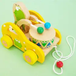 2017 новое поступление барабан автомобиль лягушка барабан деревянный трактор перетащите Детские деревянные игрушки автомобиля MG36