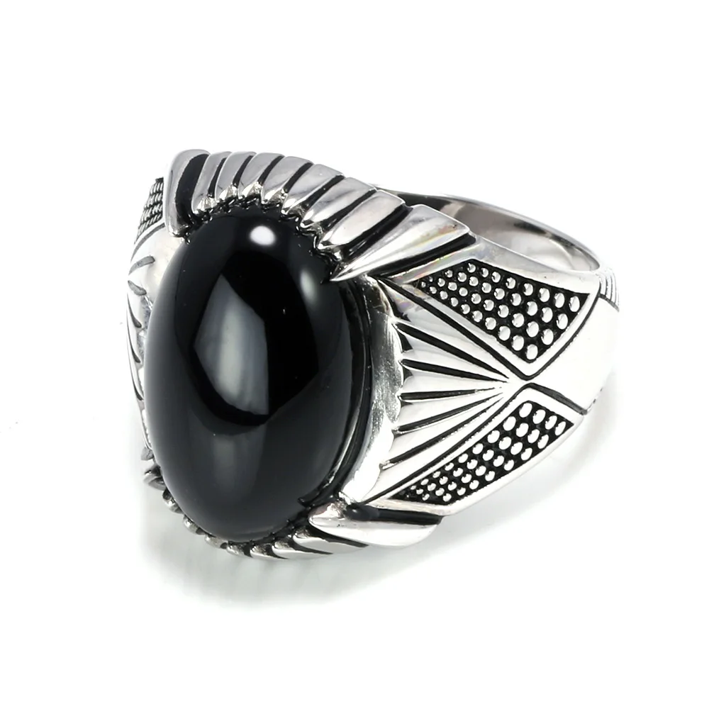 Antique Turkish Ring For Men Black Ring With Stone Natural Onyx Turkish ...