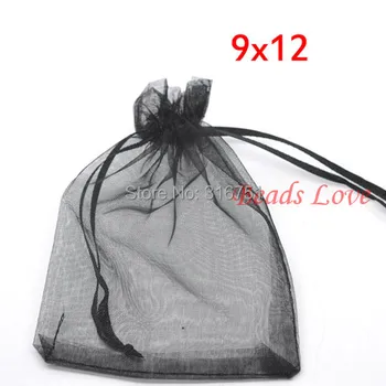 

free Shipping 100pcs Black Jewelry Packing Drawable Organza Bags Wedding Gift 9cmx12cm AA(W03196)