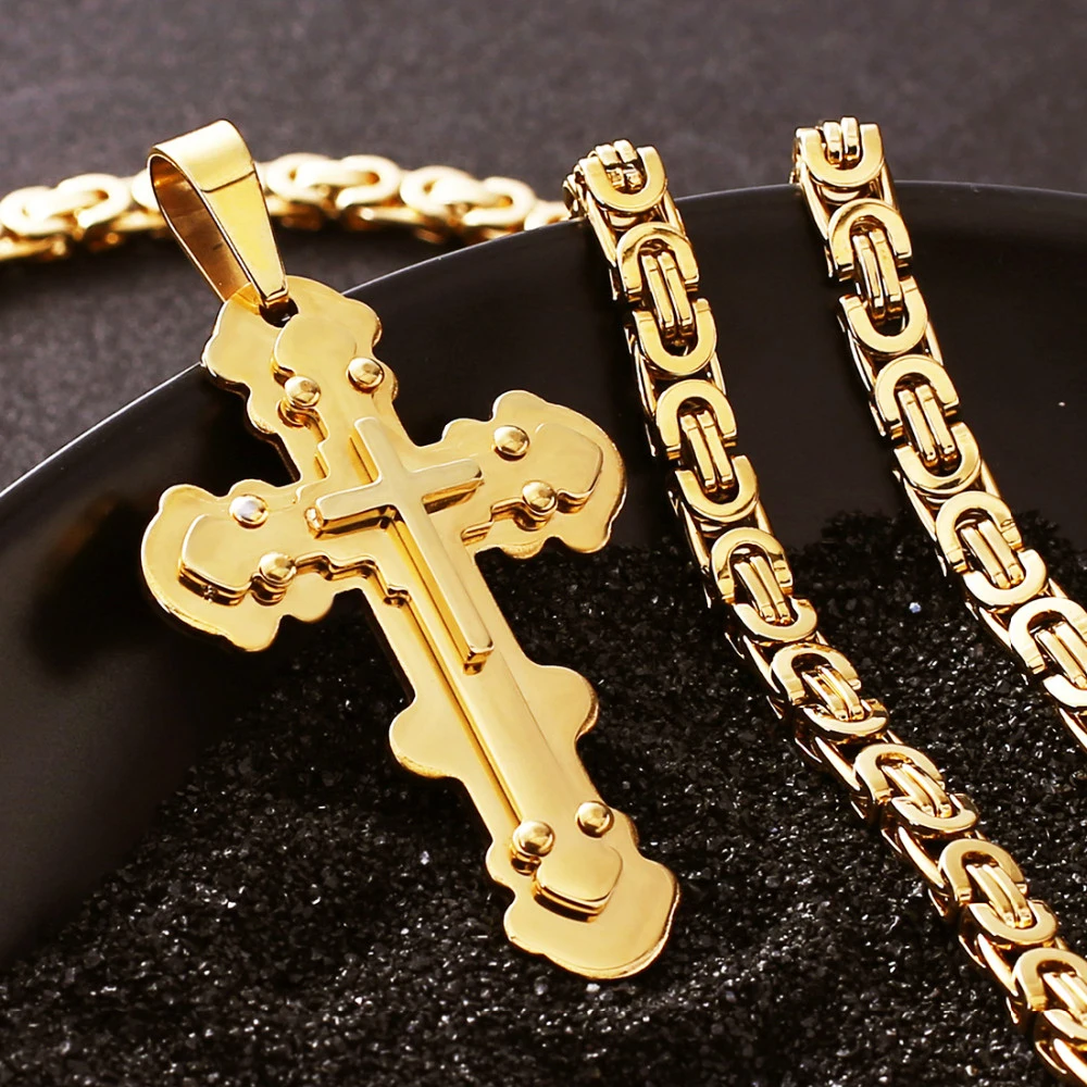 Prix pour 21.65 "6mm Lien Byzantine Chaîne Collier Ras Du Cou pour Père Or Couleur Lourd Hommes Steampunk Colliers Christan Croix Colar MN0072 Prix pour 21.65 "6mm Lien Byzantine Chaîne Collier Ras Du Cou pour Père Or Couleur Lourd Hommes Steampunk Colliers Christan Croix Colar MN0072