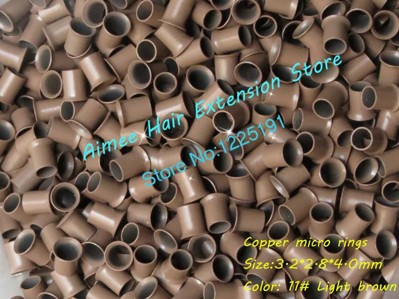 

3.2*2.8*4.0mm11#Light brown1000pcs copper flared ring easily locks/copper tube micro link/ring /bead for i tip hair extension