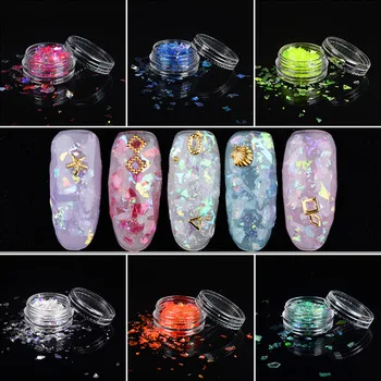 WUF 1 Pot DIY Shattered Glass Holographic Foils Nail Art Accessory Glitter Powder Sequins Dust For GEL Acrylic Decoration Tips
