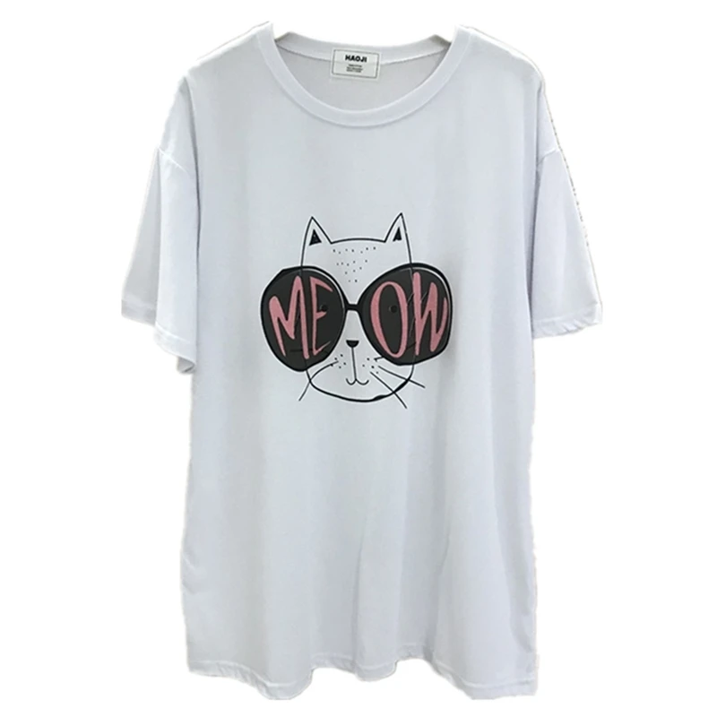 

In the summer of 2019 the new cat printing T-shirt Baituan cartoon students in pure color and simple short sleeve T-shirt