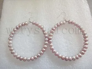 

Rondelle Real Natural Fresh Water Lavender Cultured Pearls Earrings Hoop 2"