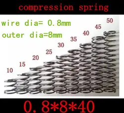 50 шт. 0.8 мм 0.8*8*40 мм 8x40 мм небольшое пятно весна проволока, пружины сжатия пружина внешний диаметр = 8 мм длина = 40 мм