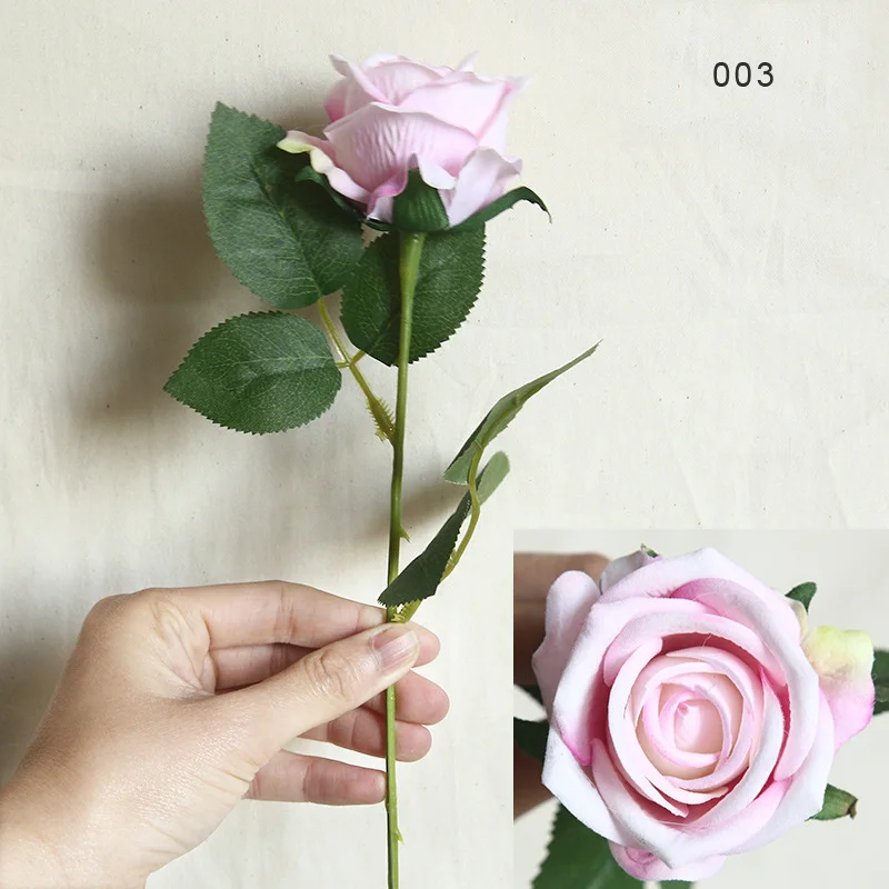 Искусственные цветы, фланелевые розы, шелковые цветы, настоящие розы на ощупь, розовый свадебный букет, вечерние, домашний декор, искусственный цветок - Цвет: 003