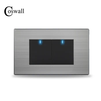 

COSWALL US Standard Pass Through 2 Gang 2 Way On / Off Wall Light Switch Switched With LED Indicator Stainless Steel Panel