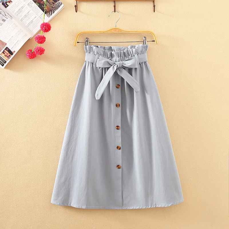 Summer-Autumn-Skirts-Womens-2019-Midi-Knee-Length-Korean-Elegant-Button-High-Waist-Skirt-Female-Pleated (2)