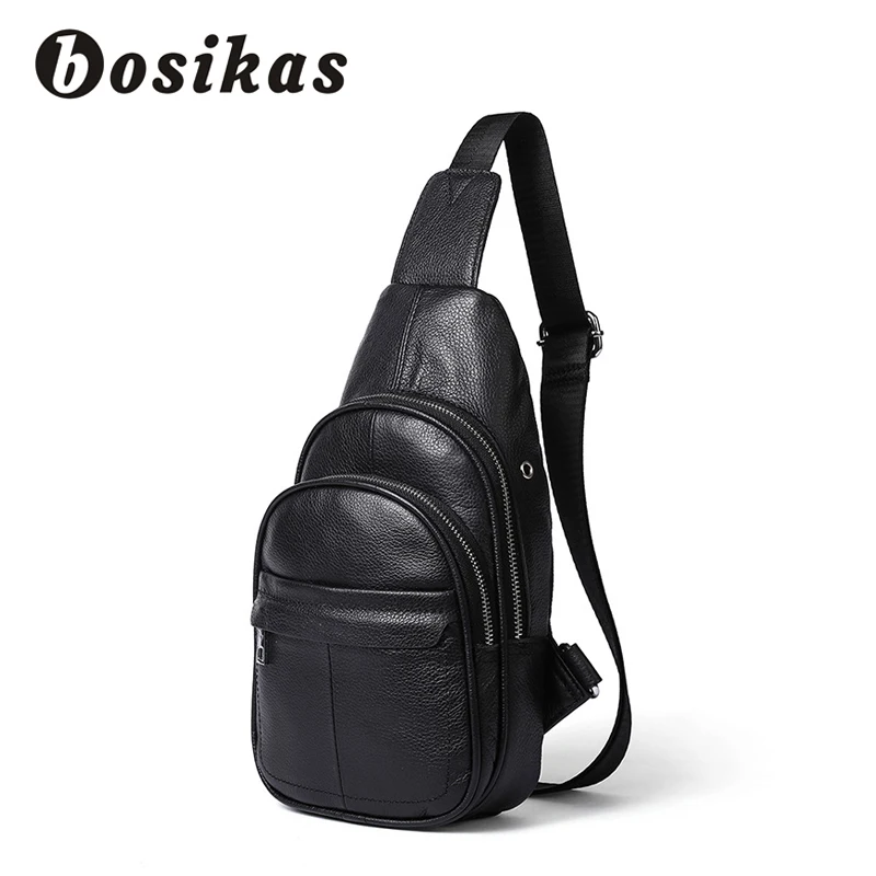 

BOSIKAS Chest Bag Genuine Leather Men Bag Fashion Leather Crossbody Bag Male Shoulder Messenger Bags Man Phone File Pack Bolsa