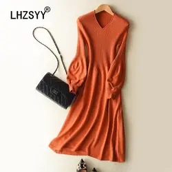 LHZSYY/Новое кашемировое платье с v-образным вырезом, рукав-пузырьки, вязаный плотный свитер, посылка ющее модное весенне-осеннее длинное
