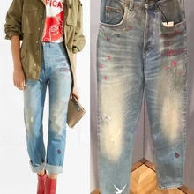 Весна/осень, винтажные Свободные повседневные джинсы с высокой талией, дизайнерские женские рваные джинсы, вязанные Джинсы бойфренда с вышивкой
