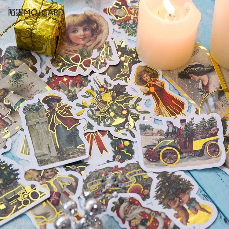 

24 PCS/pack Christmas Series Bronzing Paper Sticker Decoration DIY Ablum Diary Scrapbooking Label Sticker Kawaii Stationery