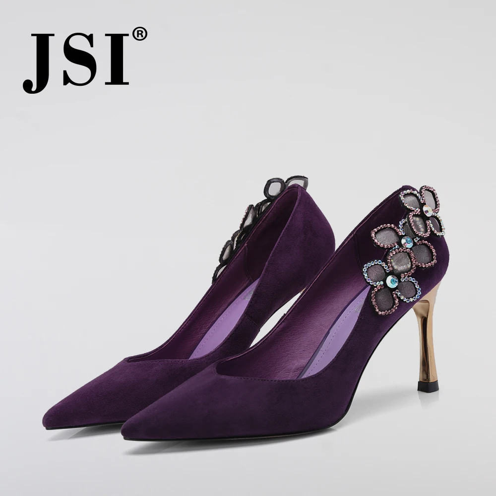 

JSI Brand Fashion Purple Pumps Sexy Flower Design Pointed Toe Slip-on Shoes Woman Thin High Heels Wedding Party Lady Pumps JO12