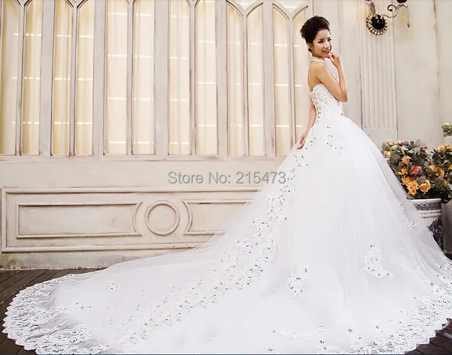 New Arrive 1 2meter Elegant Long Tail Bridal White Wedding Dress New Arrive 1 2meter Elegant Long Tail Bridal White Wedding Dress Lace Up Off Shoulder