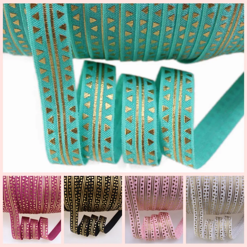 

6 colors 5/8" gold foil Aztec foe fold over elastic 100yards/lot