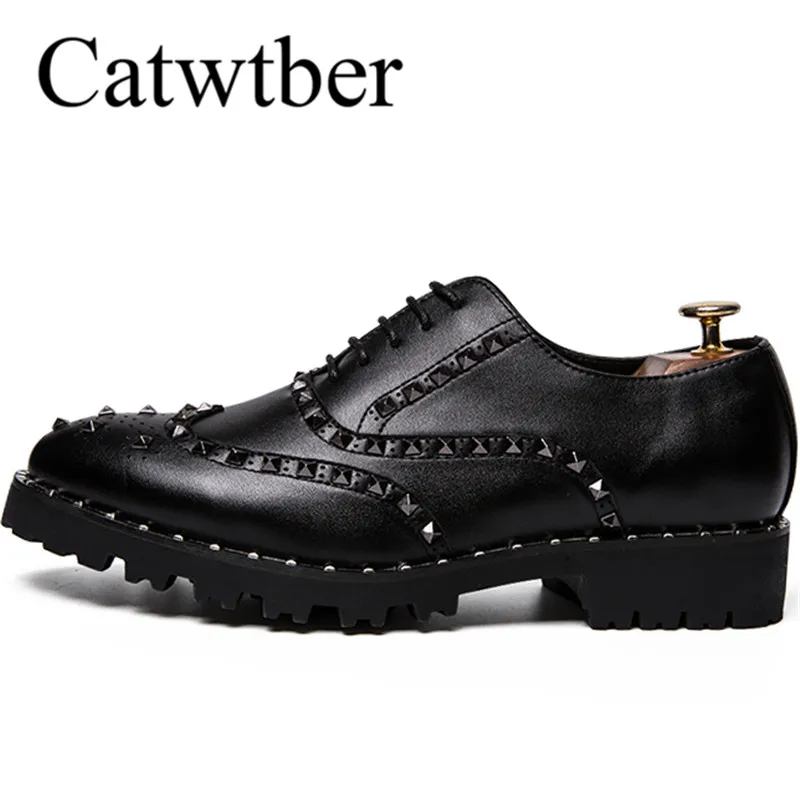 

Catwtber British Rivets Leather Mens Dress Shoes Comfort High Quality Shoes For Men Lace-Up Business Men Shoes Male Shoes Social