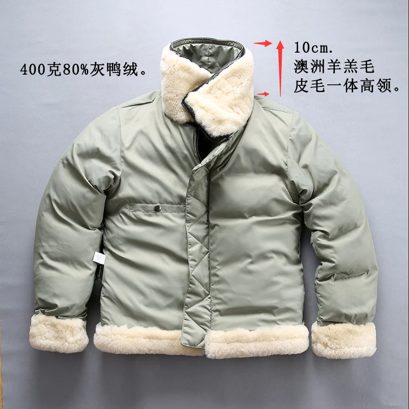 sheepskin coat Free shipping.Brand new mens goatskin jacket,winter warm 400g 80% white duck down leather jacket,classic B3 quality fur coat. sheepskin aviator jacket