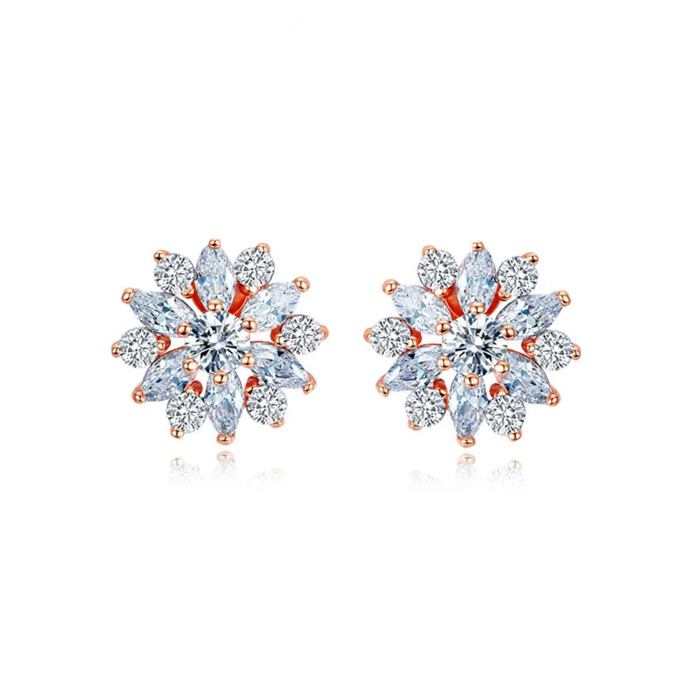 

Huitan Elegant Snowflake Design Stud Earrings with Clear Cubic Zirconia Prong Setting Bridal Earrings Christmas Gift for Girls