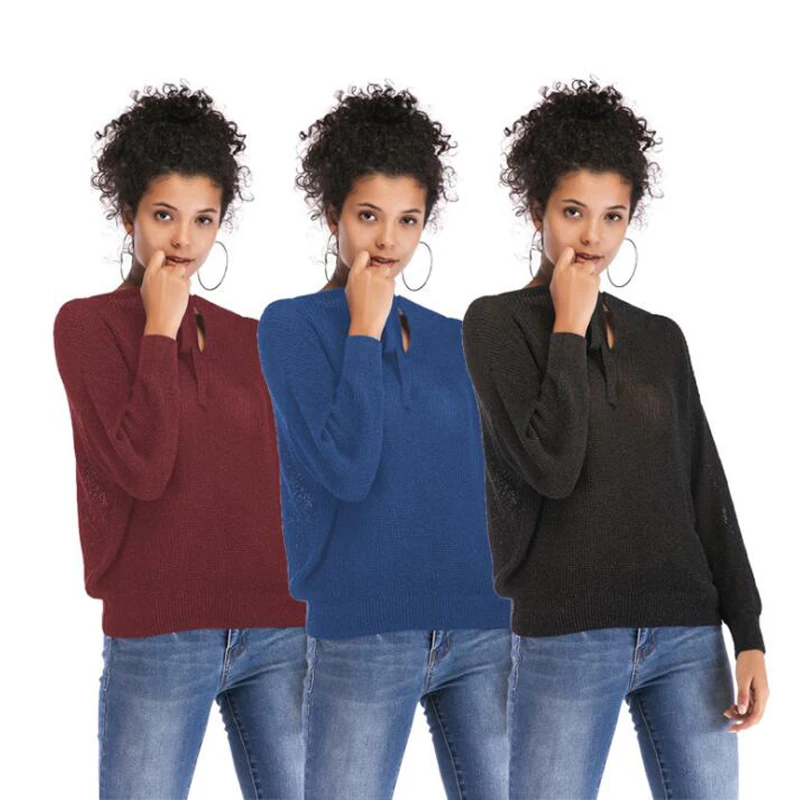 

T Shirt Women Loose Tie With Two Sides Wearing Knitting Shirt T-shirt Solid Color V-neck pullover Top Tees Female