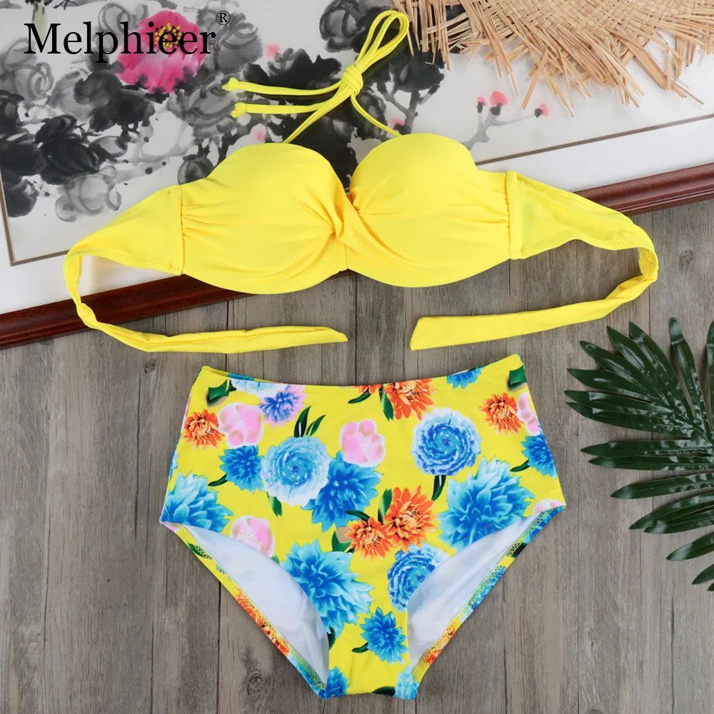

Yellow High Waist Push Up Bikini Set Underwired Swimsuit Bandage Swimwear Beach Bath Suits Swim Suit Women Maillot De Bain S-XXL