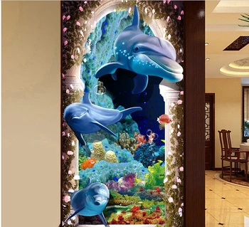 

3D wallpaper custom mural non-woven 3d room wallpaper 3d dolphins porch corridor wall in the background 3d wall murals walloaoer
