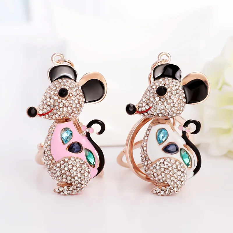 

EASYA Cute Enamel Mouse Keychain Key Holder Lovely Crystal Animal Keyring Women Bag Charm Accessories Jewelry