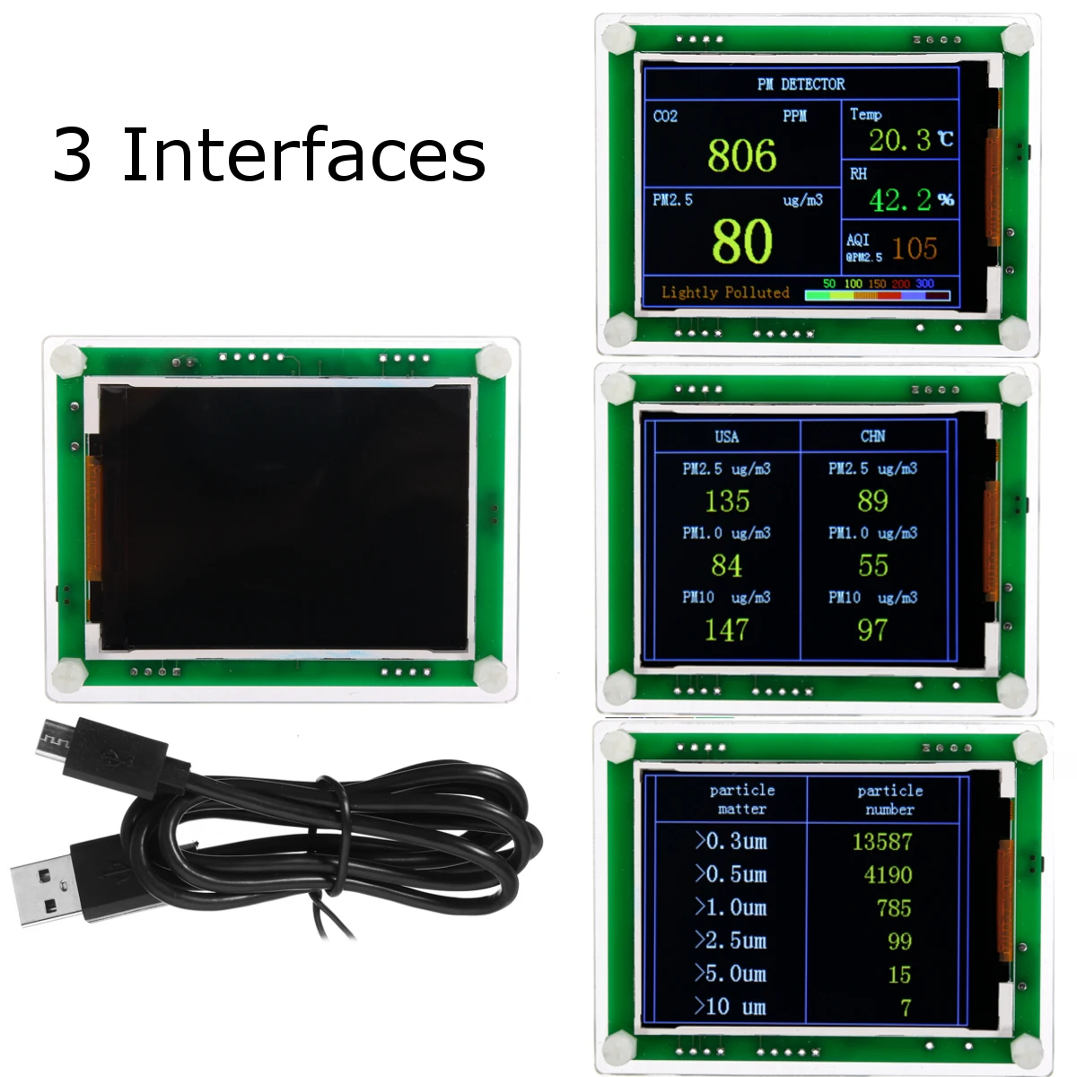 

A4 PM2.5 Air Quality Detector 2.8inch TFT Screen High Sensitivity Sensor Semi-closing Design for Home Office Car Real-time