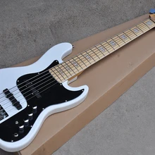 Заводская Заказная 6 струн белая электрическая бас гитара с активной схемой, черная накладка, кленовый гриф с блочной инкрустацией