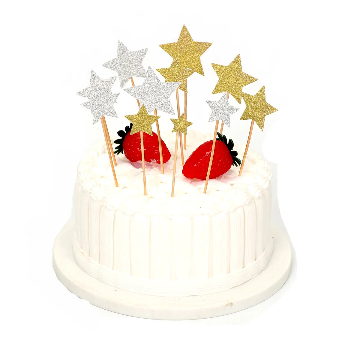 

LIFETALK 12 Pieces Birthday Cake Decorating Gold Star Cake Topper Party Supplier Silver Cake Picks