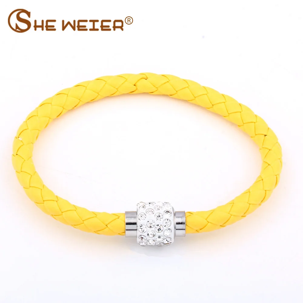 

SHE WEIER leather bracelets for wom women female yellow charm leather bracelet for female hand jewelry braslet black accessories