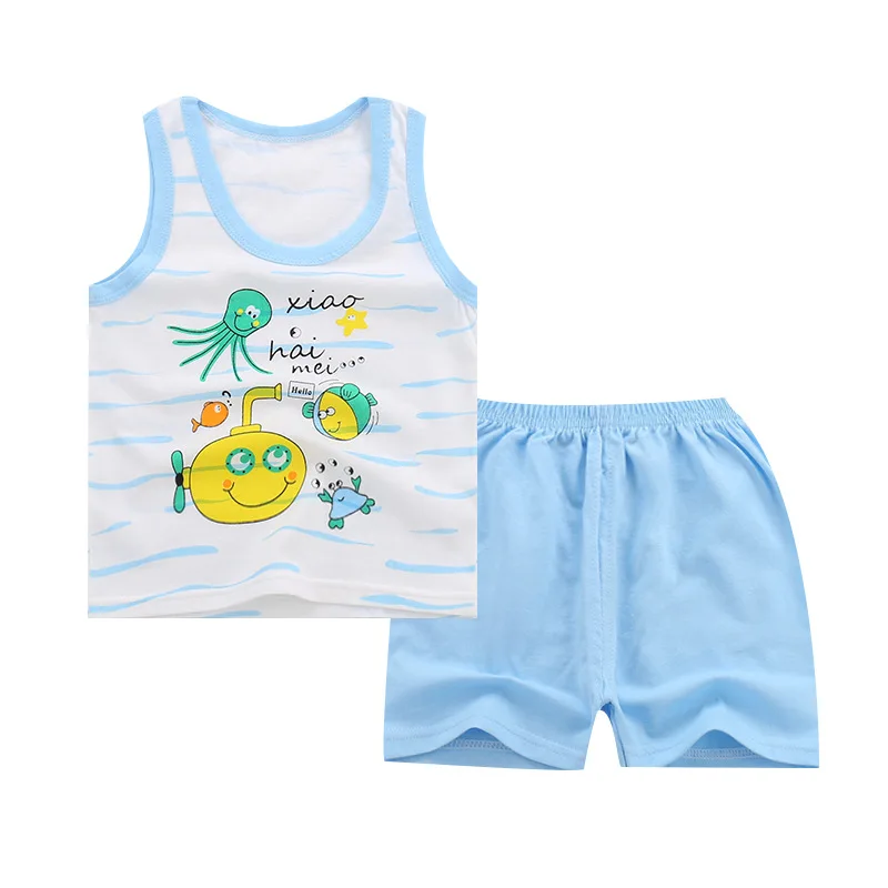 Одежда для младенцев; детский летний комплект одежды для маленьких мальчиков и девочек; детские спортивные костюмы; хлопковый жилет+ штаны - Цвет: 10
