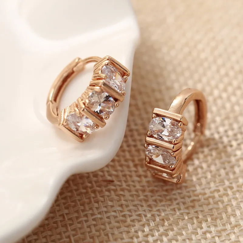 

Brilliant Cubic Zircon Gold Color & Silver Color Hoop Earrings Austrian Crystal Bridal Accessories For Girls