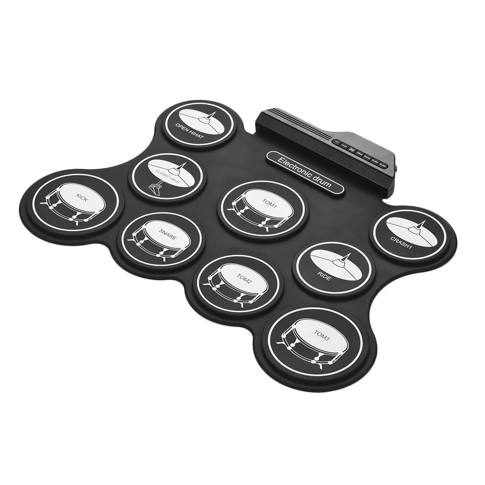 Digital Electronic Drum Set Portable USB Foldable Drum Kit 9 Silicon Pads with Drumsticks Foot Pedals for Beginner Children