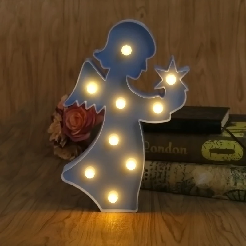 3D Marquee Angel Table Lamp 9 LED Battery Operated Night Light Children