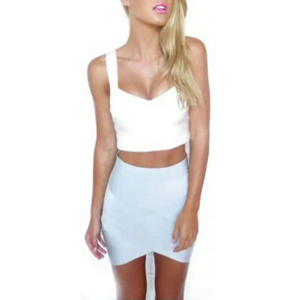 

WEIXINBUY Women Cross Straps Tight Skirts Asymmetrical Hem Clubwear Slim Pencil Mini Skirt Hot
