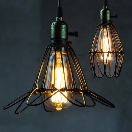 American Vintage Industrial Pendant Lights Fixture Metal Wire Droplights Dining Room Cafes Clubs Pub Bar Pendant Lamp AC110 220V