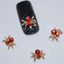 10 шт красный алмаз паук 3D украшения для ногтей, сплав для ногтей, Стразы для ногтей#094