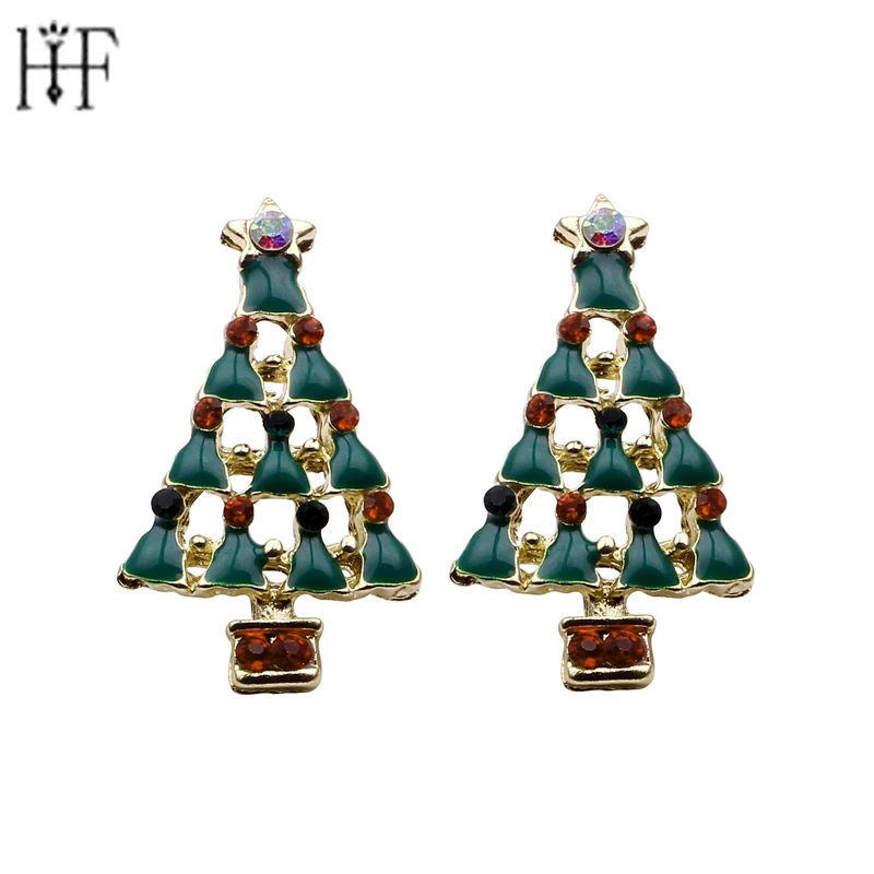 

Cute Christmas Tree Stud Earrings Inlaid With Colored crystal earrings For Women Fashion Christmas Jewelry Female Brincos