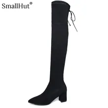 Over the Knee High Boots New 2019 Genuine Cow Leather Women Autumn Pointed Toe Ladies Square heel E102 Woman Black Winter Shoes цена Over the Knee High Boots New 2019 Genuine Cow Leather Women Autumn Pointed Toe Ladies Square heel E102 Woman Black Winter Shoes цены онлайн