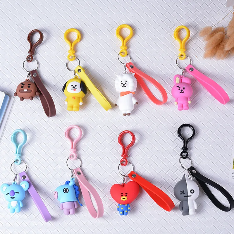 

New Fashion Jewelry 1pc KPOP BTS BT21 Cartoon Keychain Key Holder Chain Bag Pendant Accessories Keyring Jewelry Ribbon Keyring