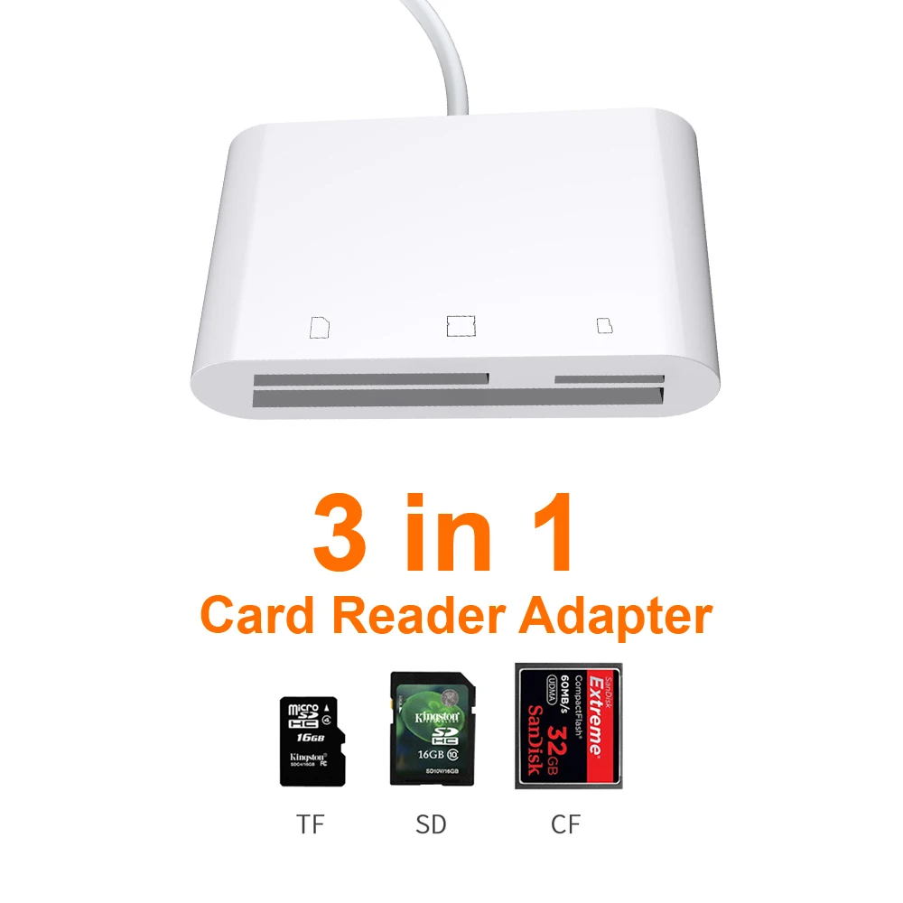 Горячая Распродажа SD Card Reader, цифровой камера Reader освещение адаптер для iPhone Xs XR/X/8 Plus/8/7 6/5/iPad Mini/Air, SD/TF/CF 3 в