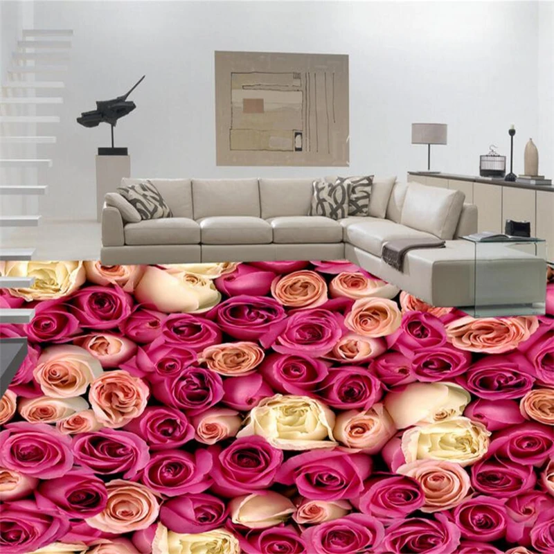 Beibehang Floor home decoration 3d flooring wallpaper HD beautiful pink rose bathroom 3D waterproof self - adhesive 3d flooring