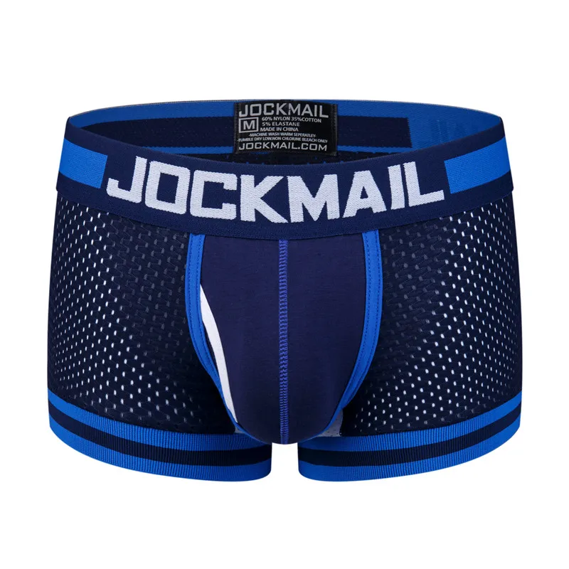 JOCKMAIL, фирменное мужское Сетчатое нижнее белье, боксеры, calzoncillos hombre, гей, одежда для сна, Cueca, боксеры, дышащие, промежность, хлопковые трусы, шорты