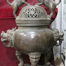 USPS в США S1741 3" Тибет Храм Фиолетовый Бронзовый Голова Дракона Статуя Льва Курильница Курильница