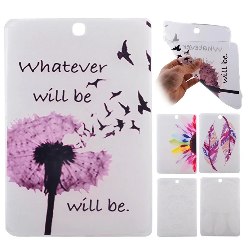 

Clear Transparent Tablet Case For Samsung Galaxy Tab A 9.7 T550 T555 Dandelion/Feather/Flower Painting Soft TPU Gel Case Cover