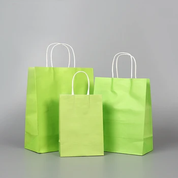 

Eco-friend 10 Pcs Green Kraft Paper Shopping Paper Bags for Gifts Wedding Party Shop Gigt Paper Bag with Rope Handles