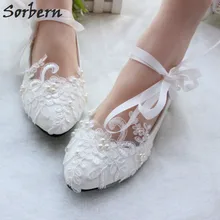 Sorbern-zapatos de tacón alto para mujer, calzado de charol con apliques de encaje, con cuentas, color blanco, para boda, 2018