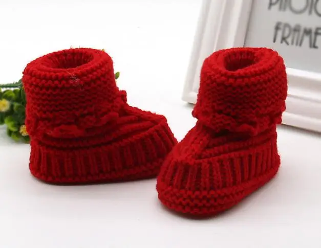 Модный Малыш для новорожденных вязаный шерстяные ботинки кружева крючком обувь пряжки ручной работы обувь детская обувь