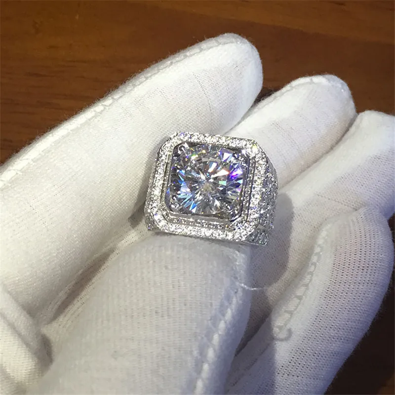 Choucong, роскошное мужское кольцо, круглое, 4ct, 5A, циркон, кристалл, белое золото, заполнено, обручальное кольцо, кольца для мужчин, уникальные ювелирные изделия