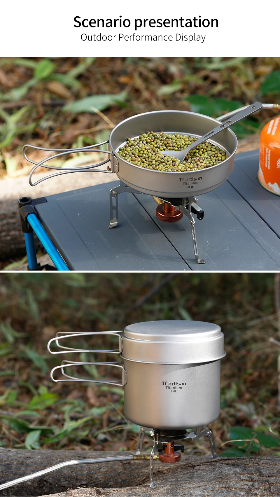 Portátil e Multi-função Acampamento ao ar Tiartisan Puro Cozinhar Pote Conjunto Dobrável Livre Panelas Ta8318ti Titanium1.6l 15 Tiartisan titanium1.6L Puro cozinhar Pote conjunto pote